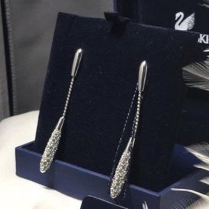 Sterling Silver Long Drop Crystal Earrings - Silver